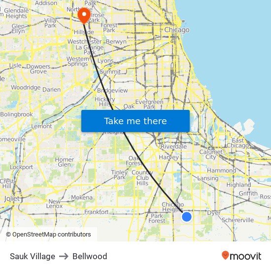 Sauk Village to Bellwood map