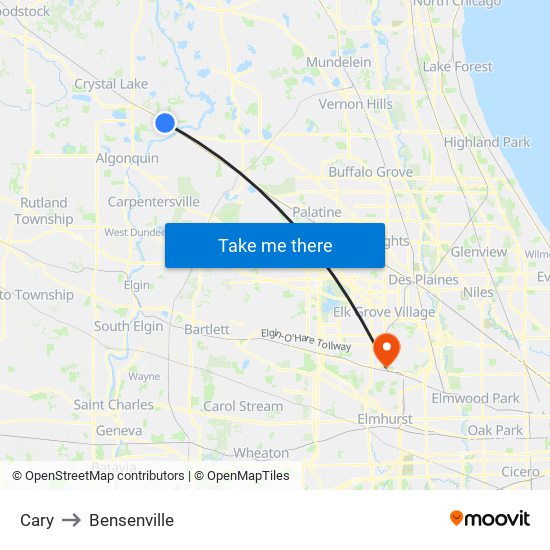 Cary to Bensenville map