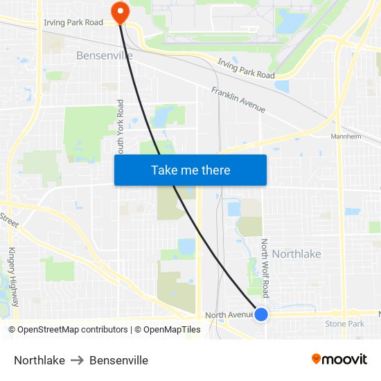 Northlake to Bensenville map