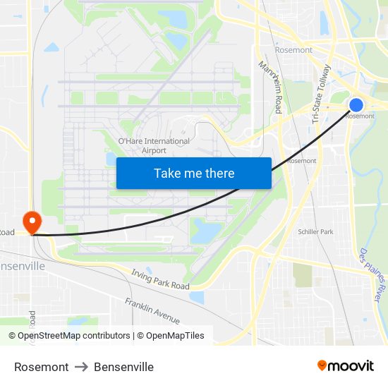 Rosemont to Bensenville map