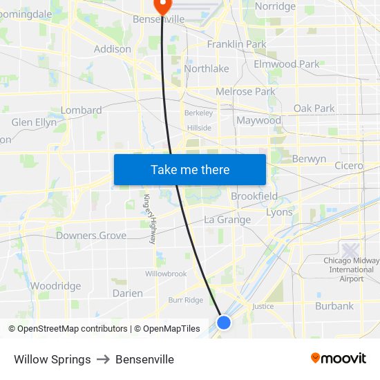Willow Springs to Bensenville map