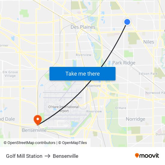 Golf Mill Station to Bensenville map