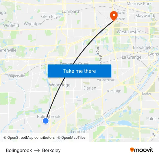 Bolingbrook to Berkeley map