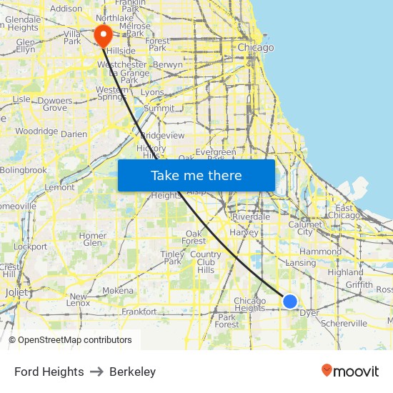 Ford Heights to Berkeley map