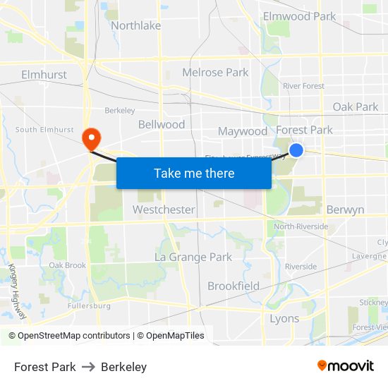 Forest Park to Berkeley map