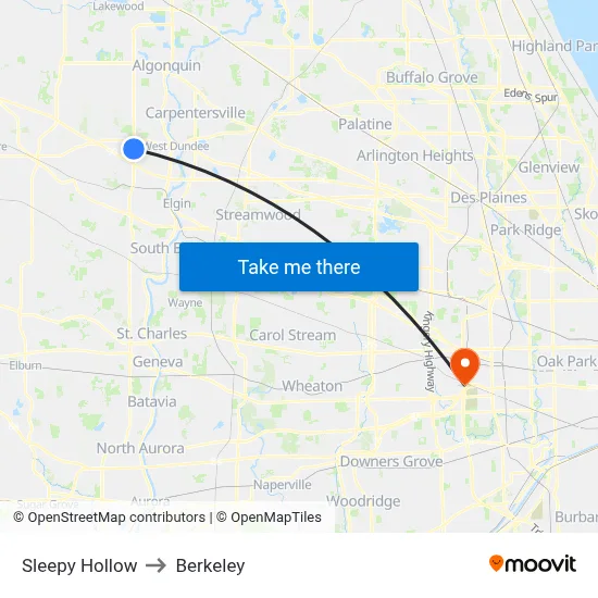 Sleepy Hollow to Berkeley map