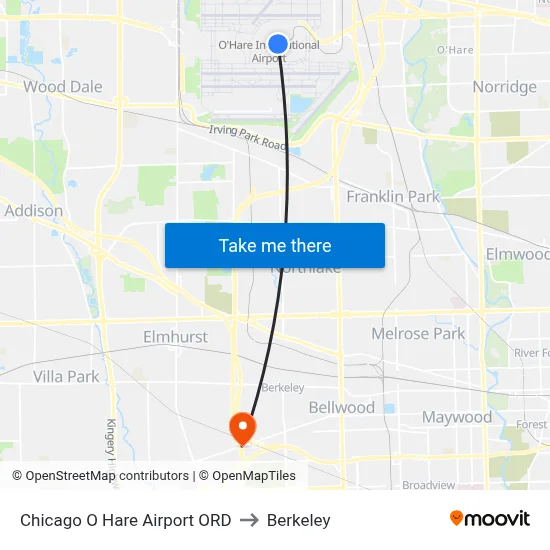 Chicago O Hare Airport ORD to Berkeley map