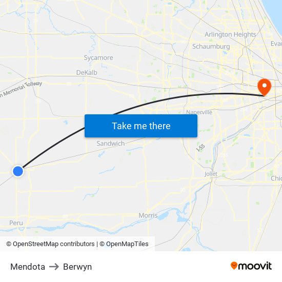 Mendota to Berwyn map