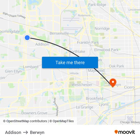 Addison to Berwyn map