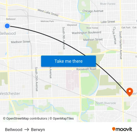 Bellwood to Berwyn map
