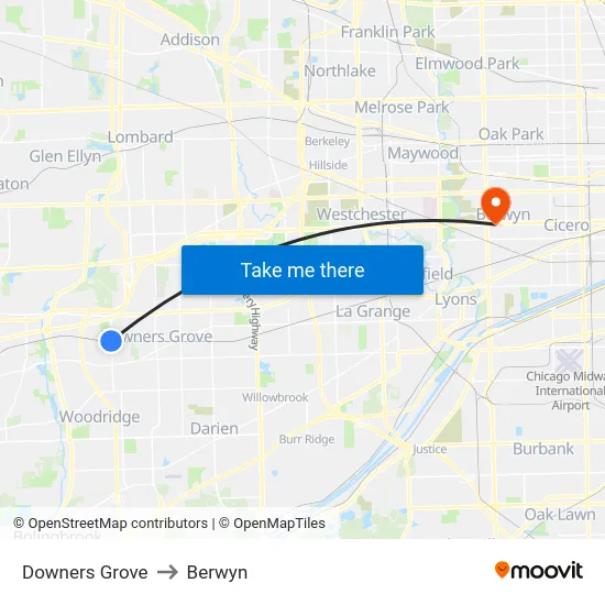 Downers Grove to Berwyn map