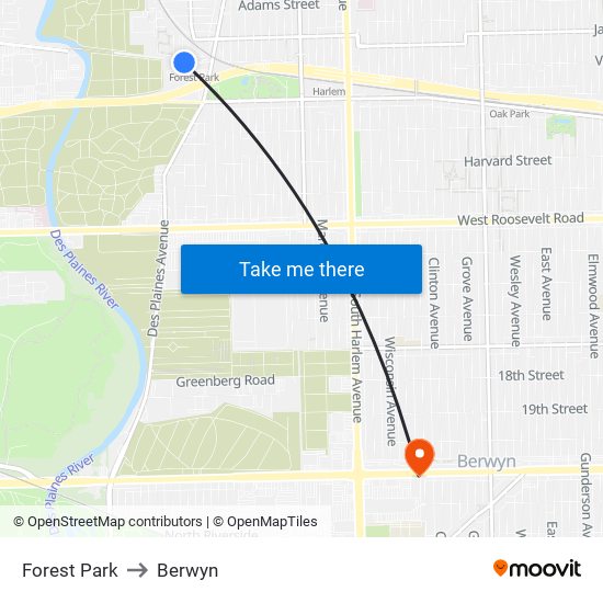 Forest Park to Berwyn map