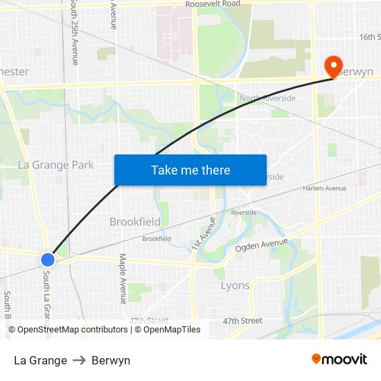 La Grange to Berwyn map