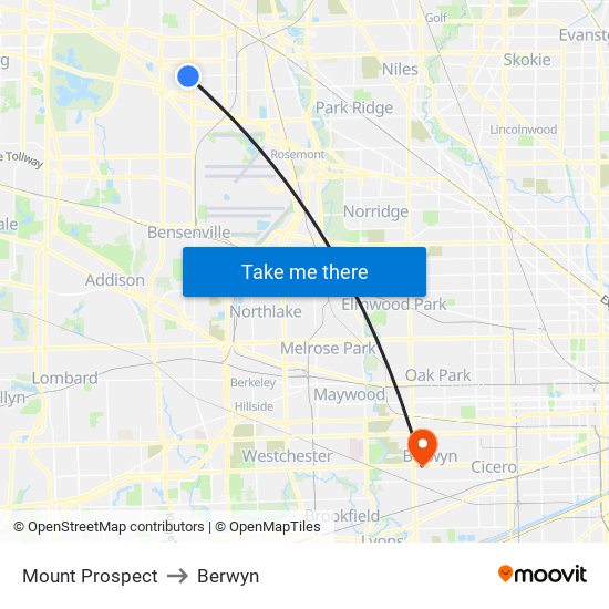 Mount Prospect to Berwyn map