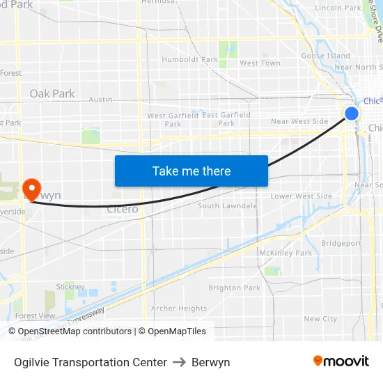 Ogilvie Transportation Center to Berwyn map