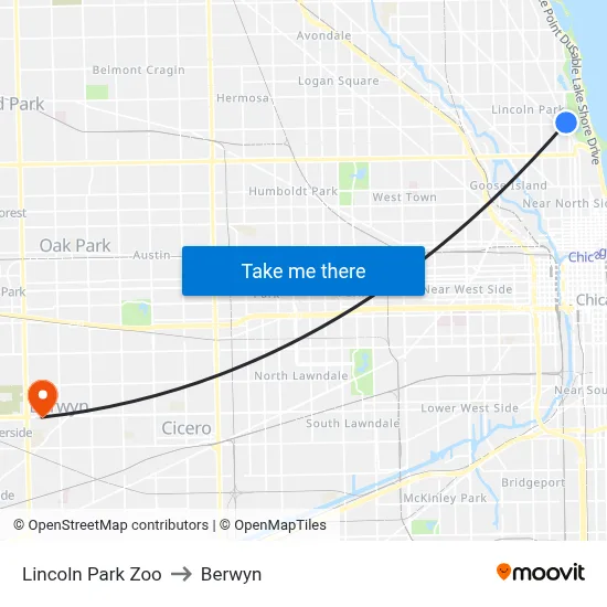 Lincoln Park Zoo to Berwyn map