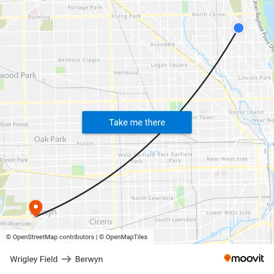 Wrigley Field to Berwyn map