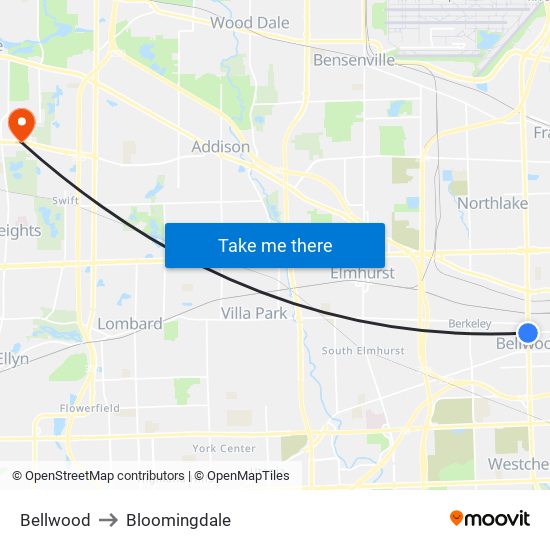 Bellwood to Bloomingdale map