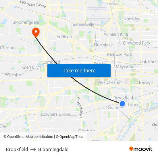 Brookfield to Bloomingdale map