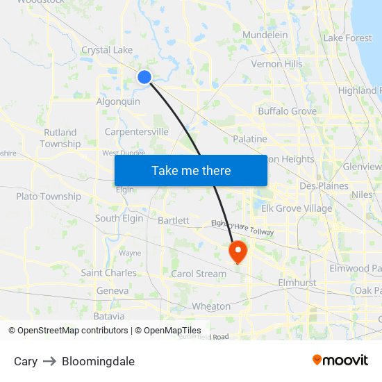 Cary to Bloomingdale map