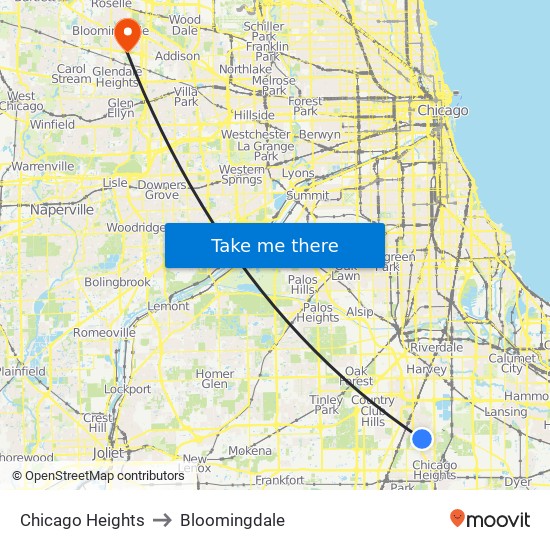 Chicago Heights to Bloomingdale map