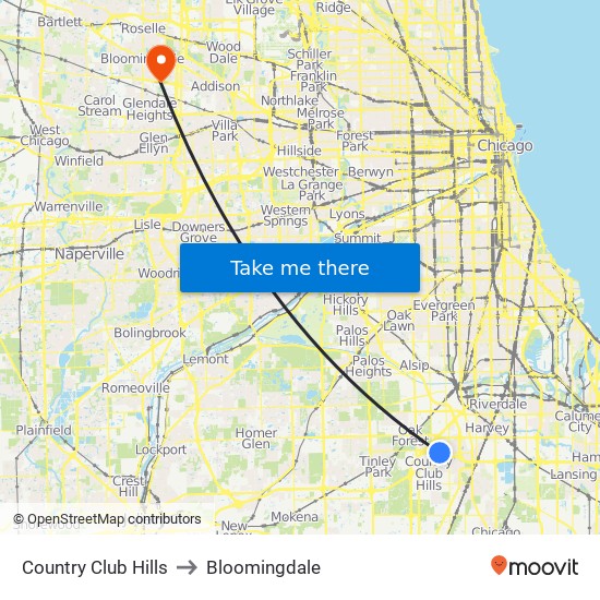 Country Club Hills to Bloomingdale map