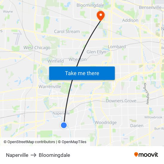 Naperville to Bloomingdale map