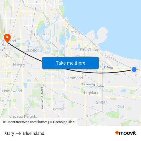 Gary to Blue Island map