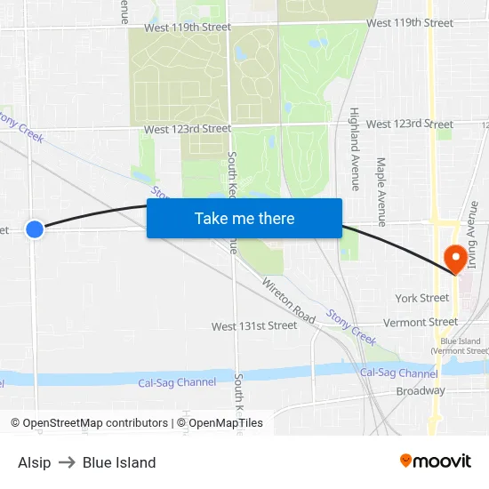 Alsip to Blue Island map