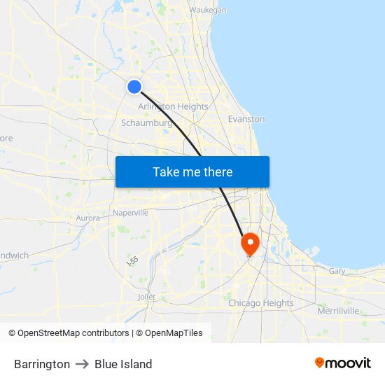 Barrington to Blue Island map