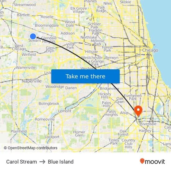 Carol Stream to Blue Island map