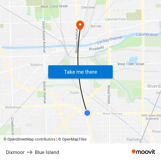 Dixmoor to Blue Island map