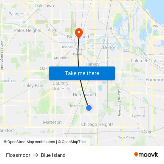 Flossmoor to Blue Island map