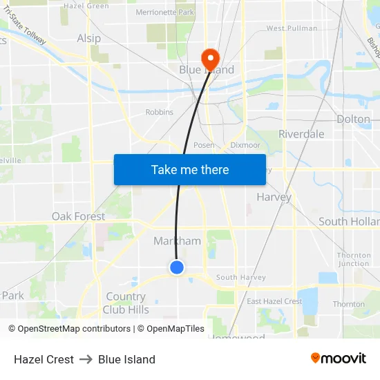 Hazel Crest to Blue Island map