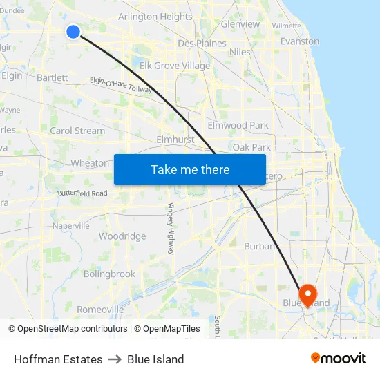 Hoffman Estates to Blue Island map