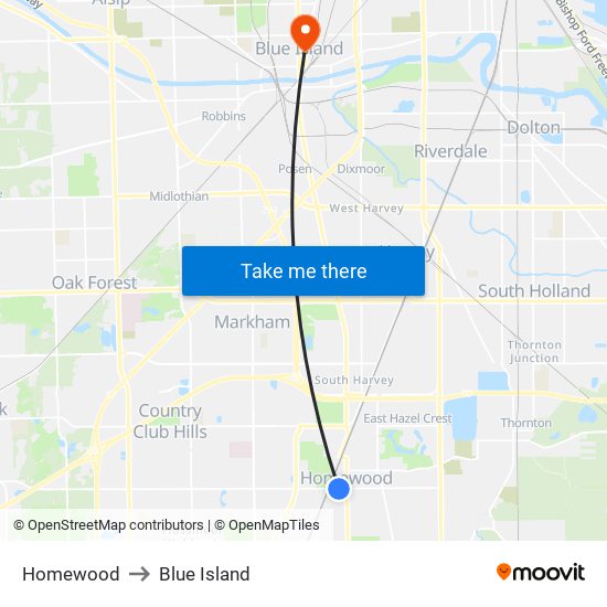 Homewood to Blue Island map