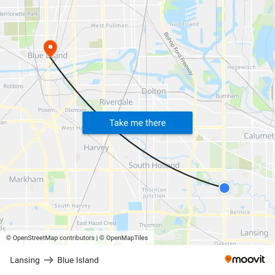 Lansing to Blue Island map