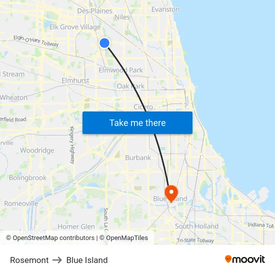 Rosemont to Blue Island map