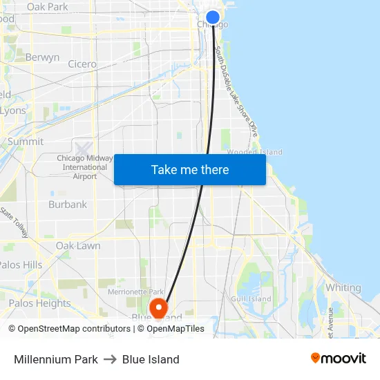 Millennium Park to Blue Island map