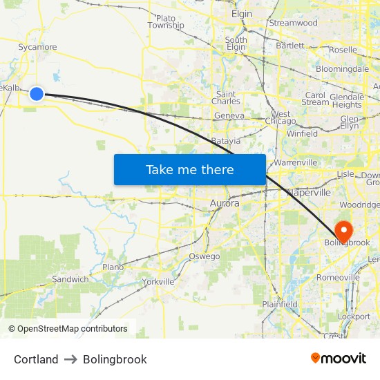 Cortland to Bolingbrook map