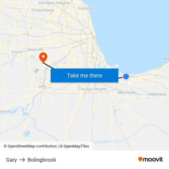 Gary to Bolingbrook map