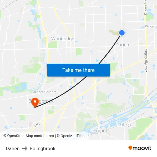Darien to Bolingbrook map
