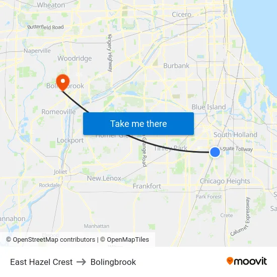East Hazel Crest to Bolingbrook map
