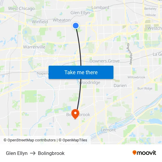 Glen Ellyn to Bolingbrook map