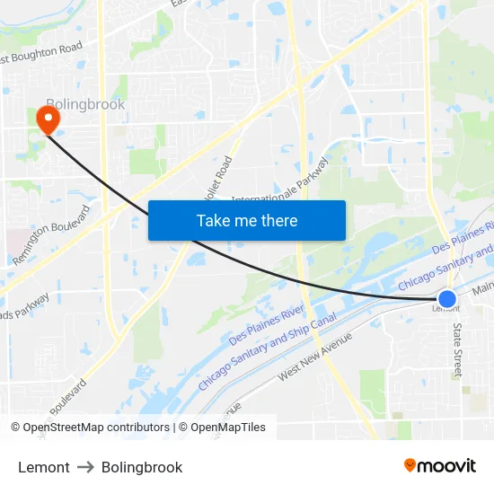 Lemont to Bolingbrook map