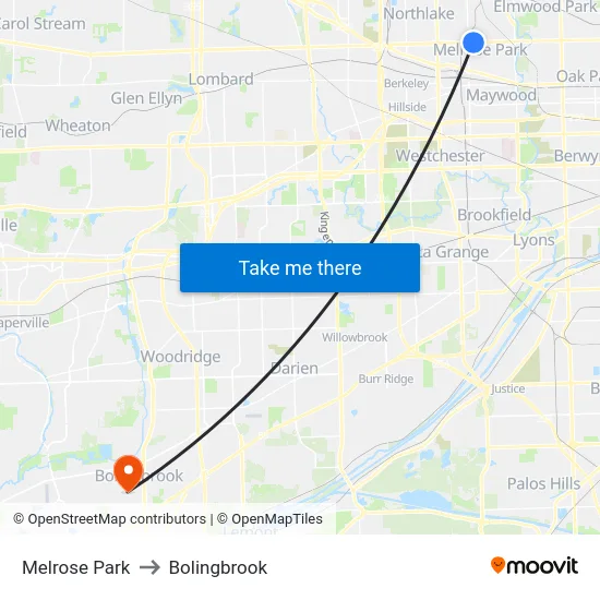 Melrose Park to Bolingbrook map