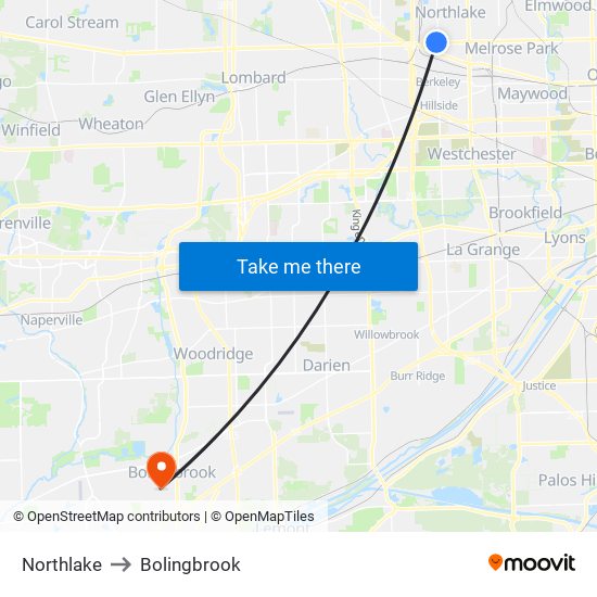 Northlake to Bolingbrook map