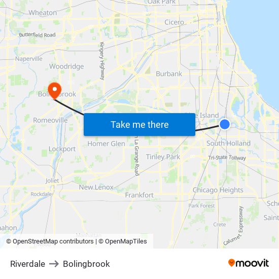 Riverdale to Bolingbrook map