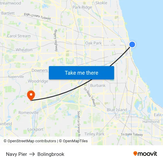 Navy Pier to Bolingbrook map