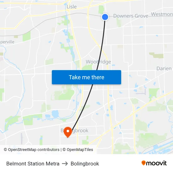 Belmont Station Metra to Bolingbrook map